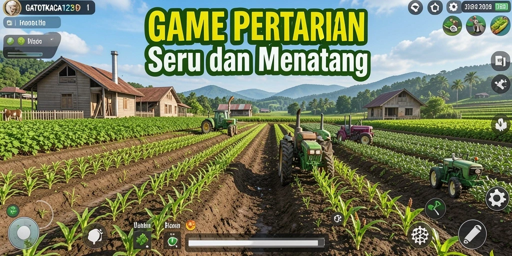 Screenshot gameplay GATOTKACA123 menampilkan lahan pertanian yang subur.