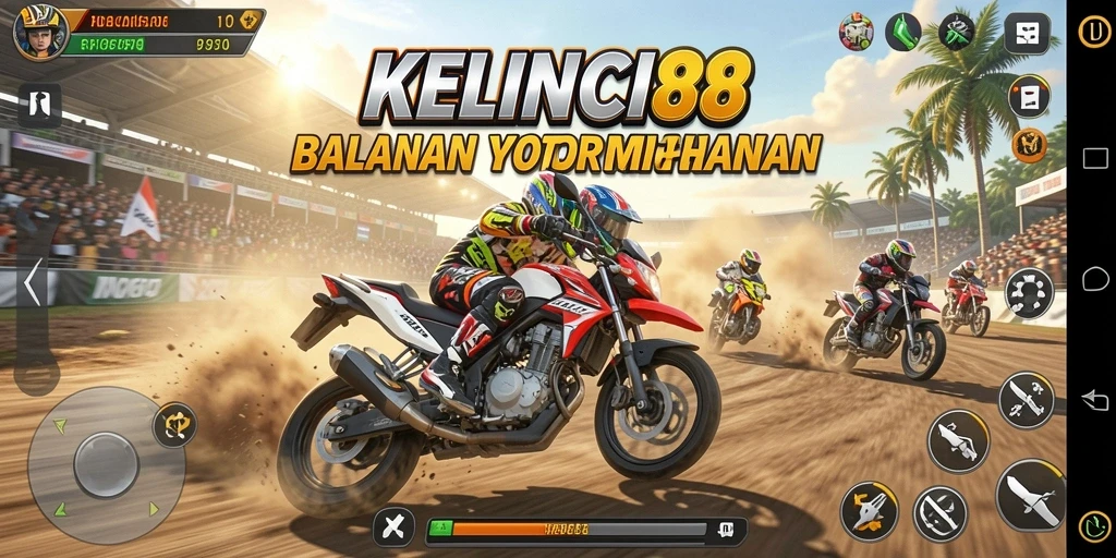 Tampilan gameplay seru dari KELINCI88 dengan balapan motor yang memukau.