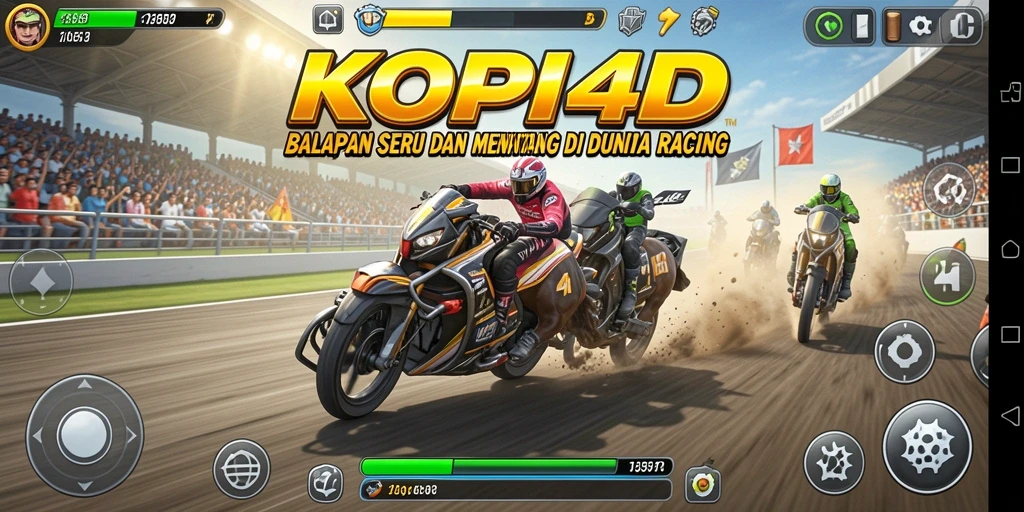 Screenshot gameplay KOPI4D yang menunjukkan balapan penuh aksi.