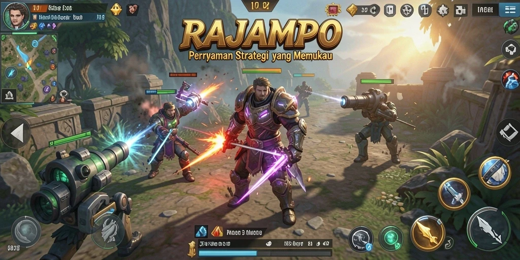 Screenshot gameplay RAJAMPO menampilkan pertempuran strategis yang mendebarkan.