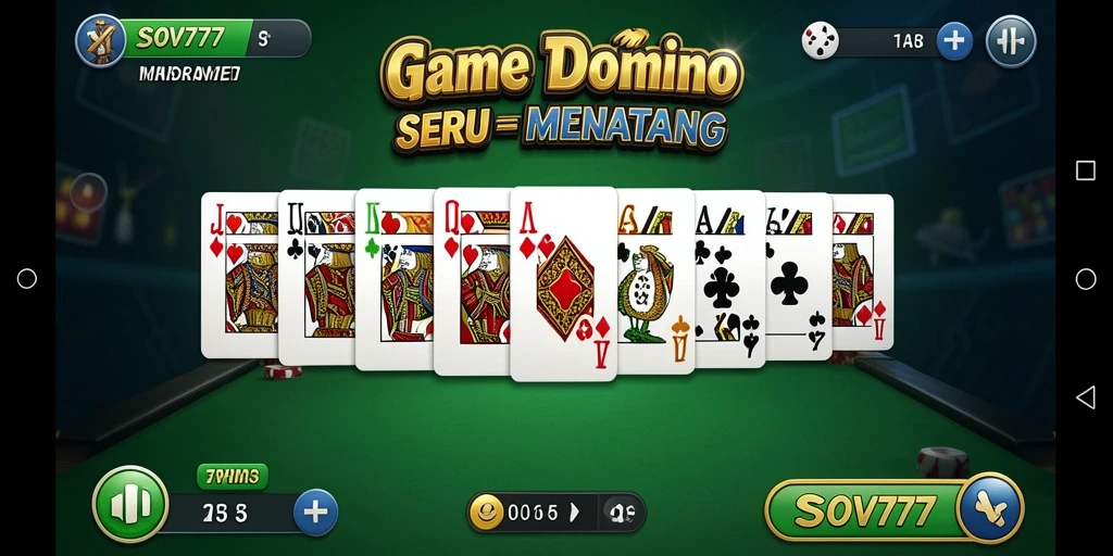 Screenshot SOV777 menampilkan gameplay domino yang mengasyikkan dan interaktif.
