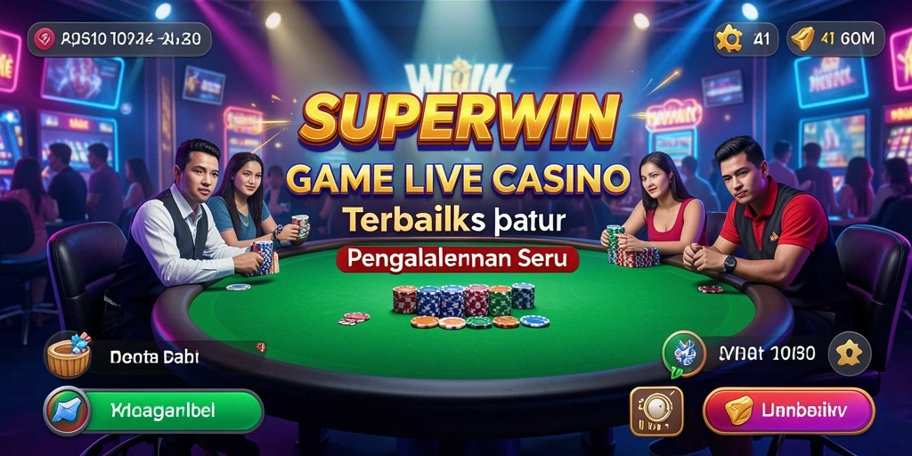 Tampilan gameplay seru di SUPERWIN dengan dealer langsung dan interaksi pemain.