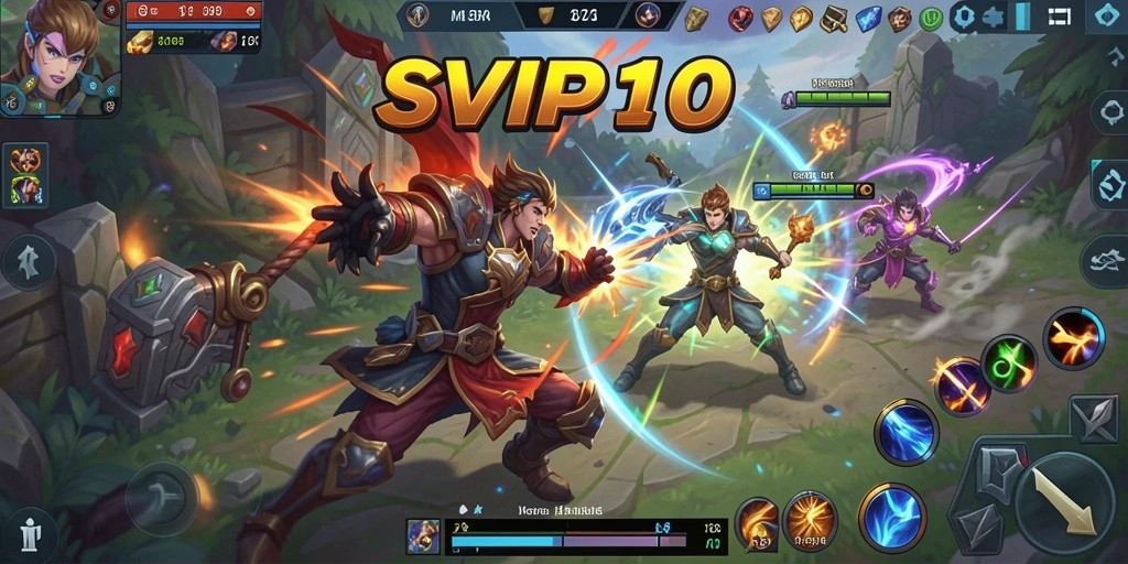 Tangkapan layar menunjukkan gameplay intens dan karakter berwarna-warni dari SVIP10.